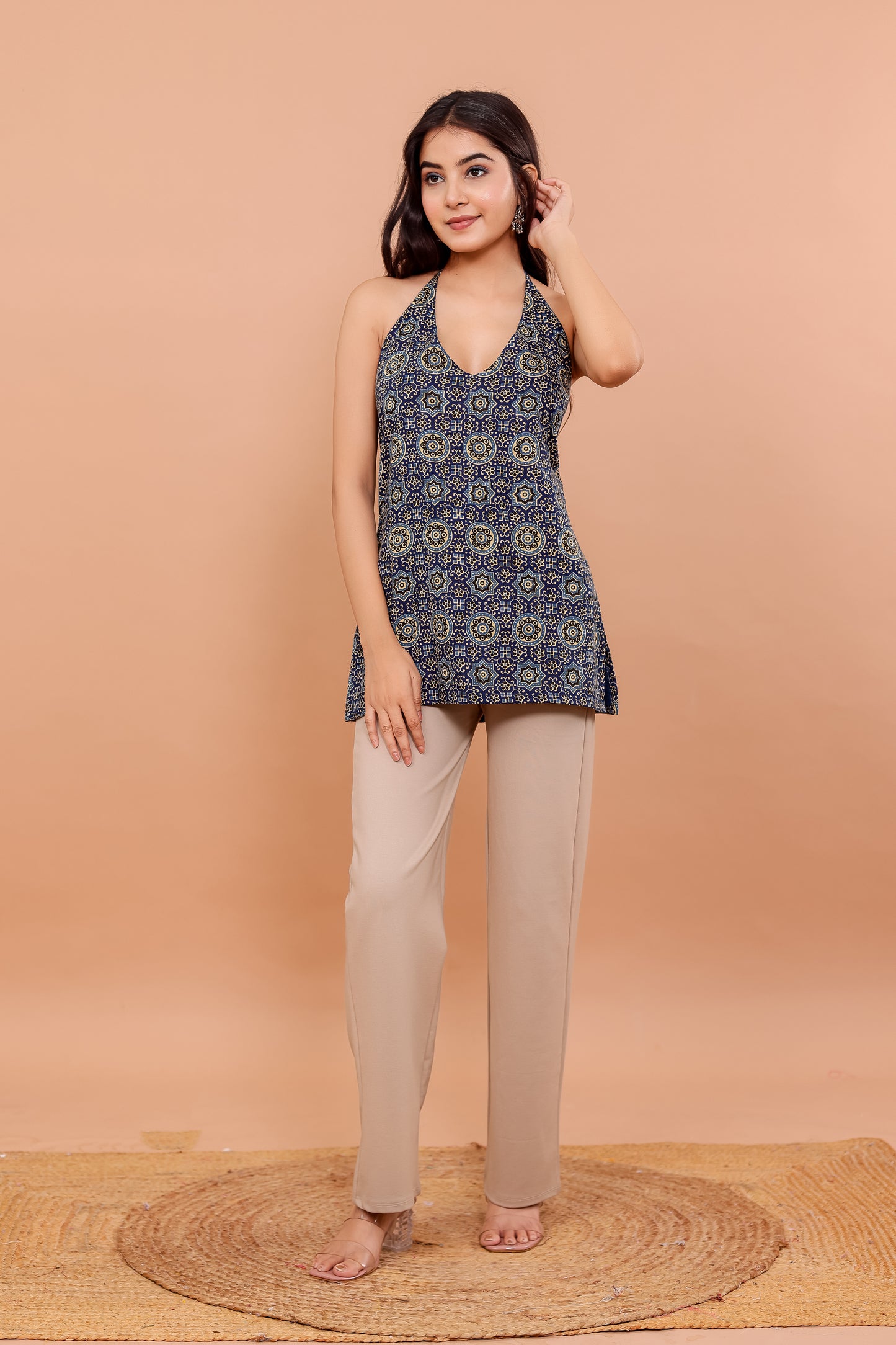 Saanjh Indigo Halter Neck Kurti