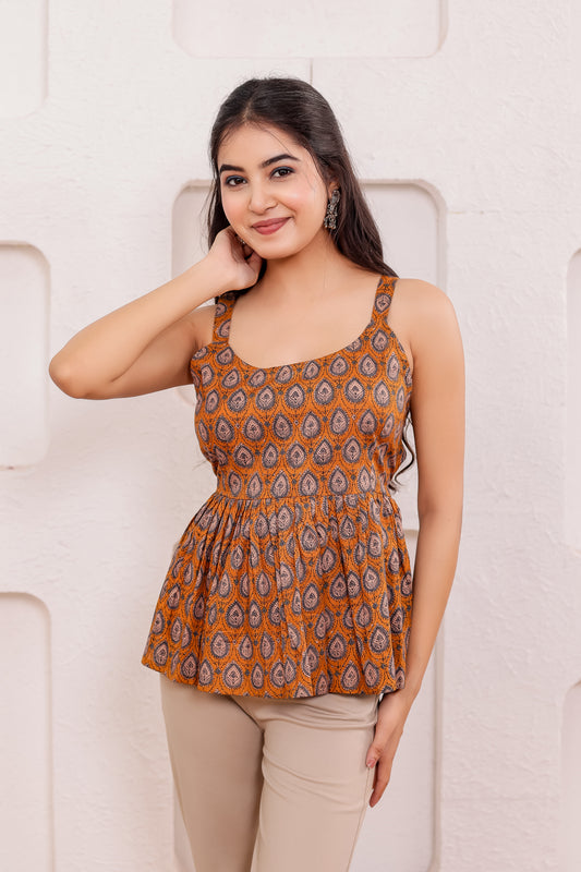 Mahi Mustard Flare Peplum Top