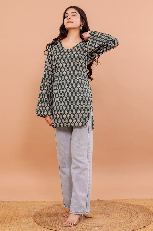Amaira Green Bell Sleeves Kurti