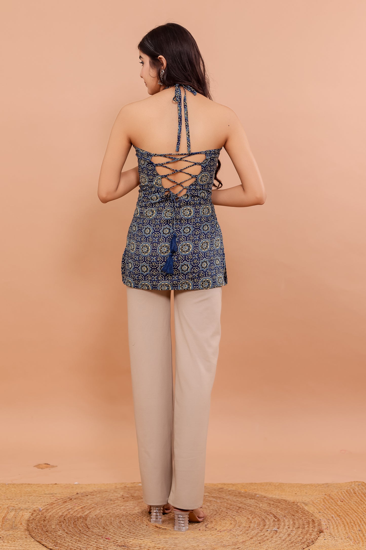 Saanjh Indigo Halter Neck Kurti