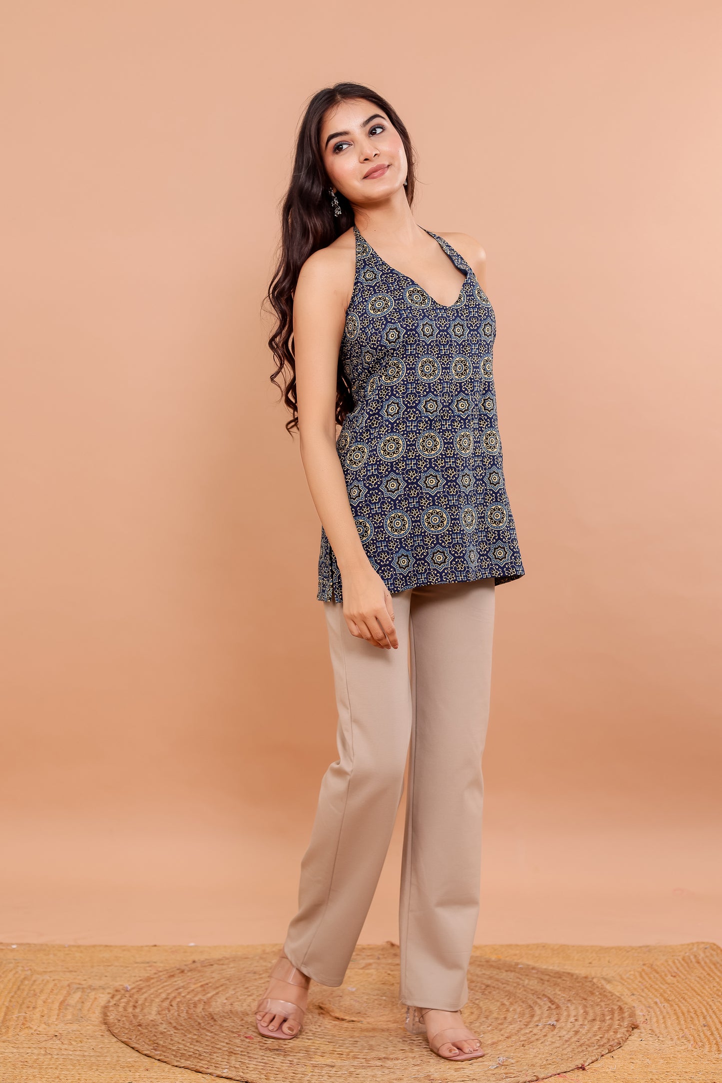 Saanjh Indigo Halter Neck Kurti