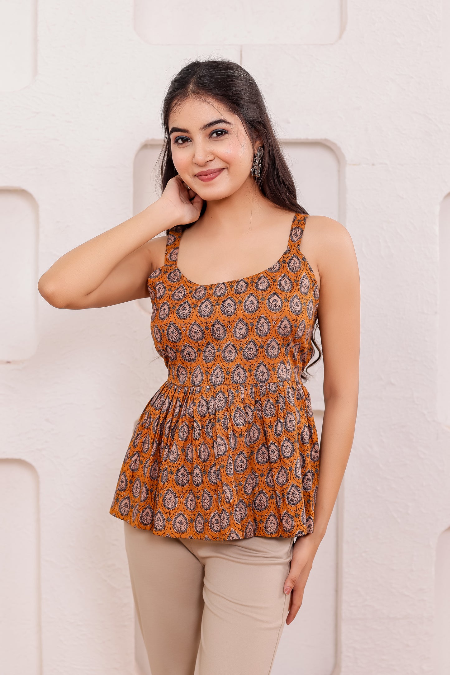 Mahi Mustard Flare Peplum Top