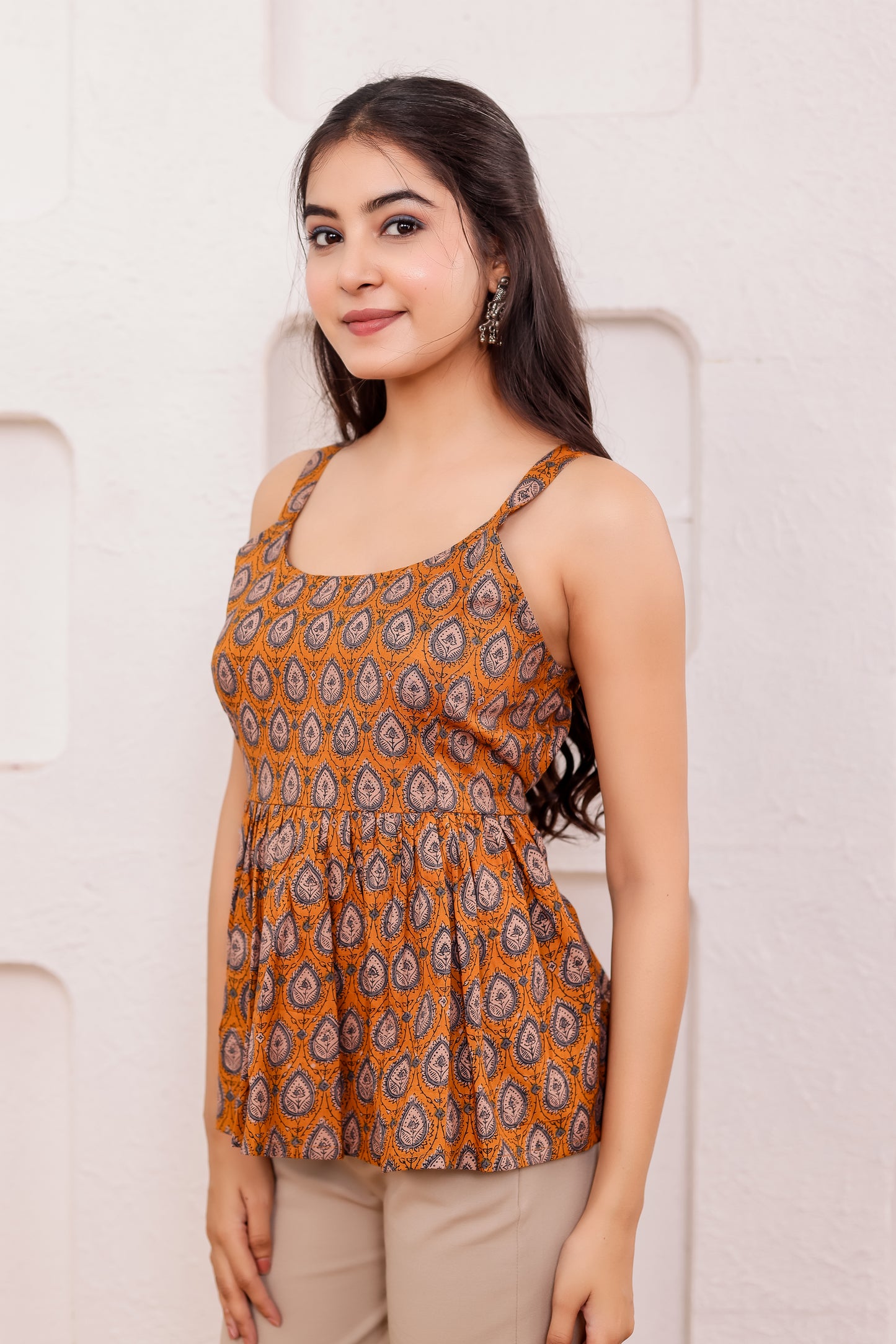 Mahi Mustard Flare Peplum Top