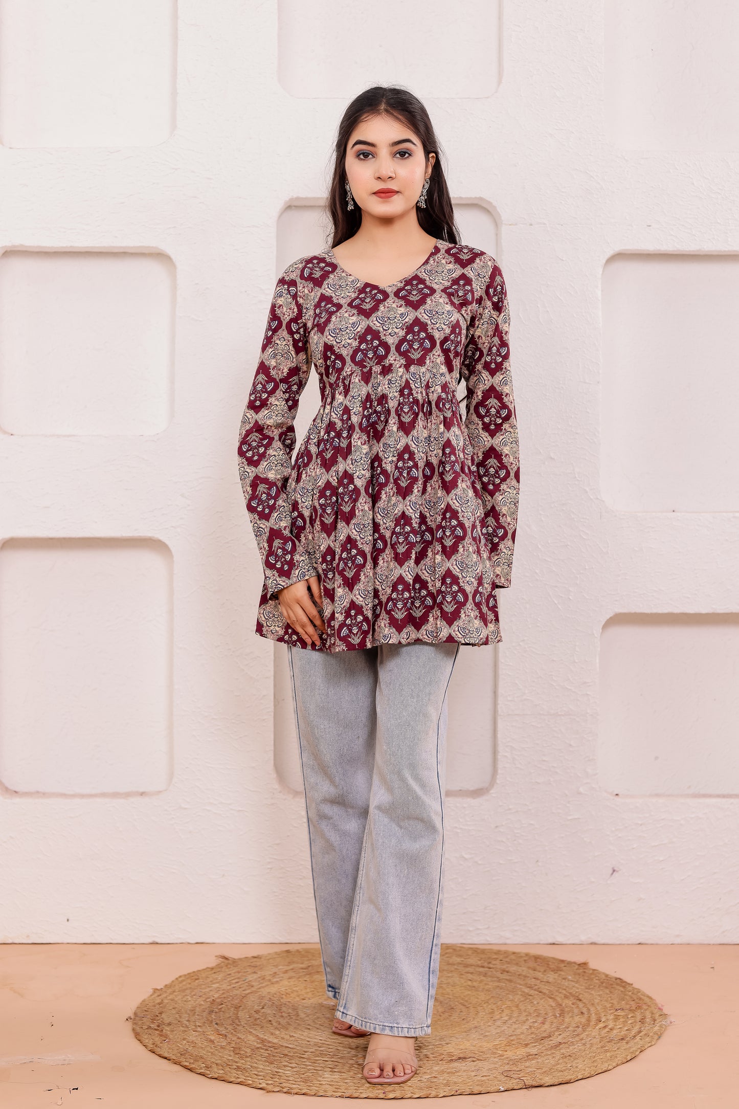 Myra Maroon Empire Kurti