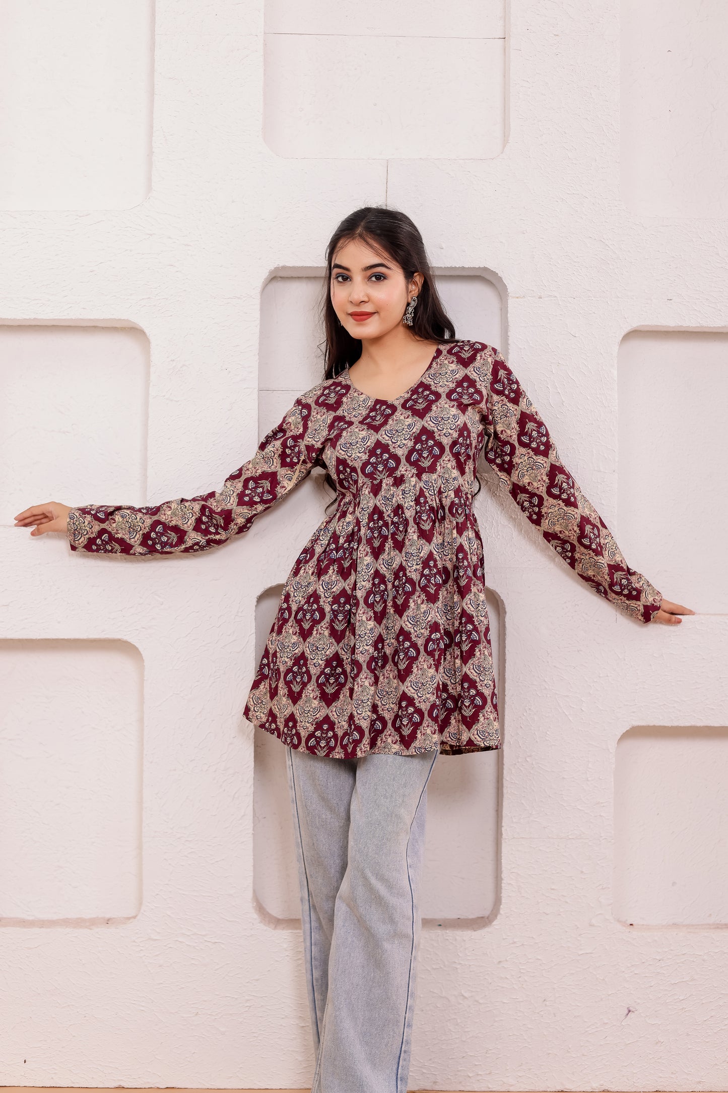 Myra Maroon Empire Kurti