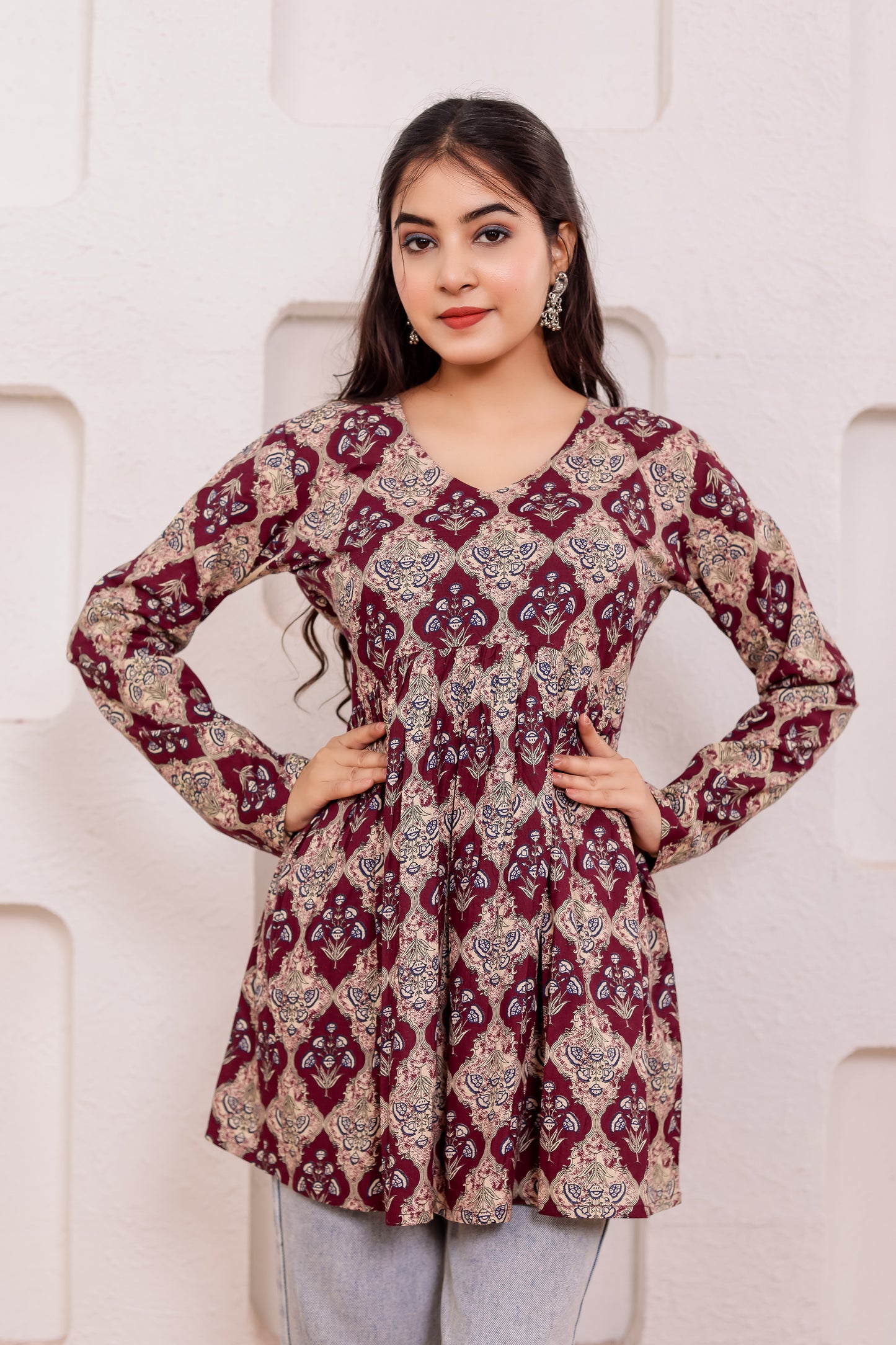 Myra Maroon Empire Kurti