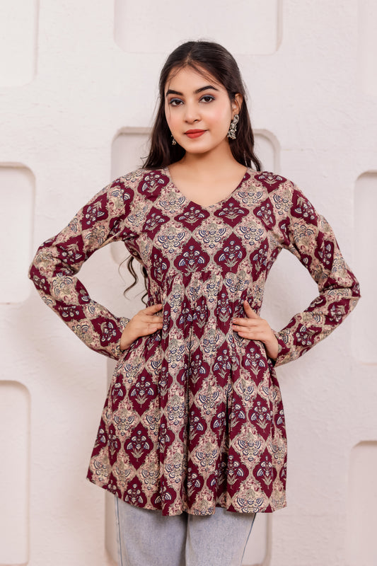 Myra Maroon Empire Kurti